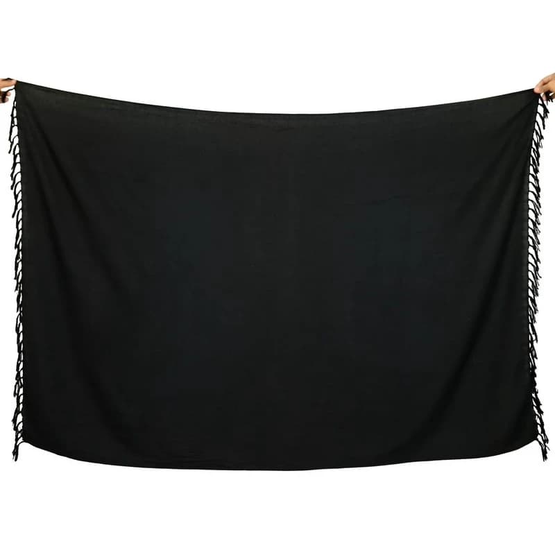Black Plain Bali Beach Sarong - Tassel Edge