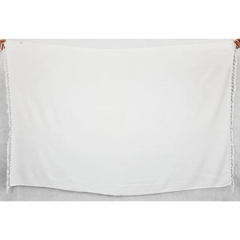 White Plain Bali Beach Sarong - Tassel Edge