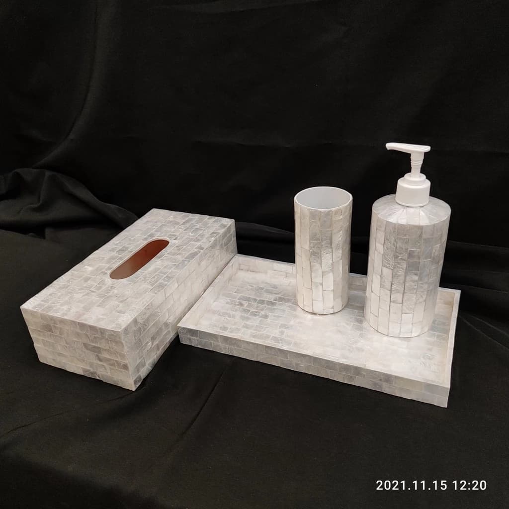 Set Soap Amenities Holder Sea Shell White Silver (Facial Tissue)