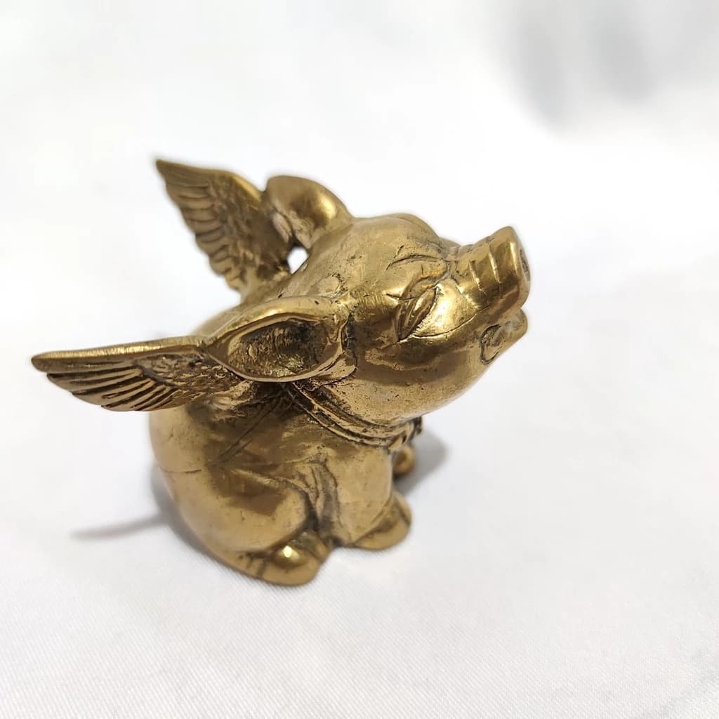 Little Wing Pig Gold Brass Statue